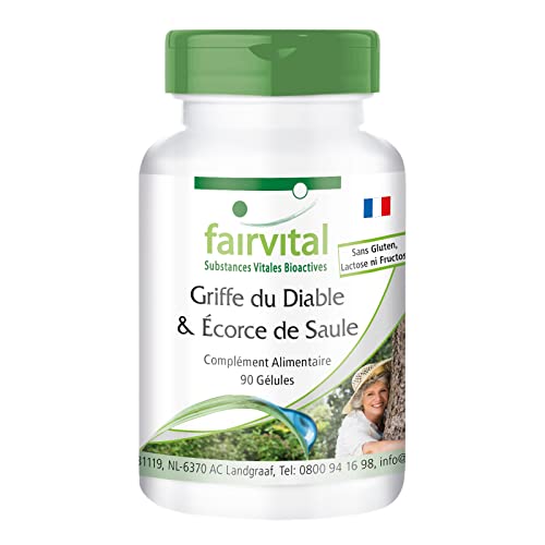 fairvital Goutte de diable et écorce de saule, HAUTEMENT DOSÉ, standardisé à 1,2% d'harpagosides et 15% de salicine, végétalien, extrait d'Harpagophytum...