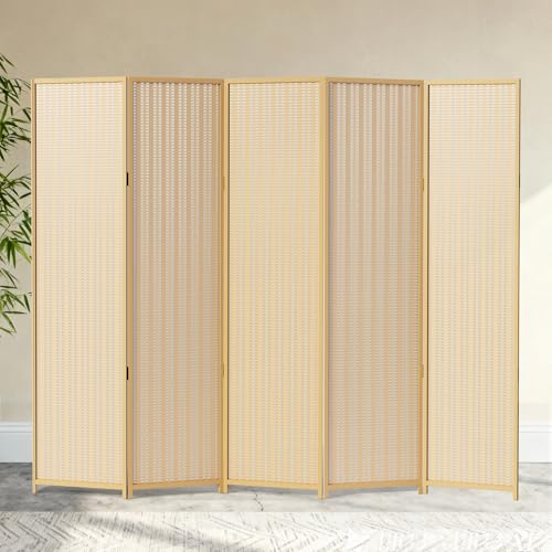 5 Panel Room Divider and Extra Wide Folding Privacy Screen, 79' W x 67' H, Bamboo Room Divider for Room Separation.
