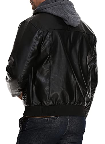 Hood Crew Men Faux Leather Jacket With Detachable Hood Casual Motorcycle Bomber Jackets Outerwear Black M #TOP5