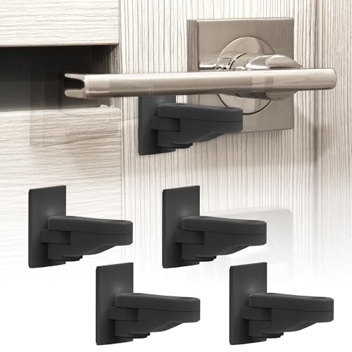 Heart of Tafiti 4 Pack Childproof Door Lever Lock, Baby Proof Door Handle Lock, Compact Minimalist Design, Strong Adhesive, Easy Installation – No Tools or Drilling Needed, Black