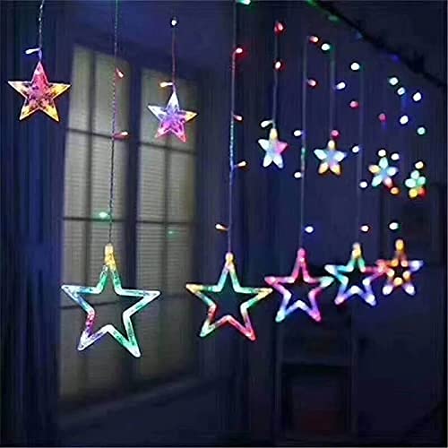 Image of Lexton 12 Stars 138 Led Curtain String Lights Window Curtain Lights with 8 Flashing Modes Decoration for Christmas, Wedding, Party, Home, Patio Lawn Multicolor (138 Led-Star, Pack of 1)