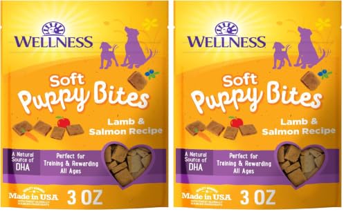 Image of Wellness Soft Puppy Bites Dog Training Treats, Natural, Grain Free, Lamb and Salmon Recipe, 3 oz Bag (Pack of 2)