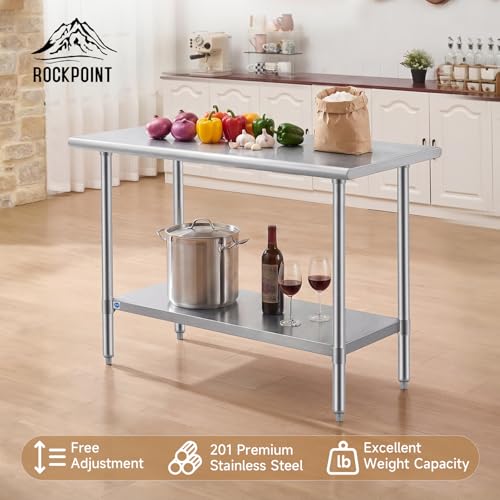 Image of ROCKPOINT All Stainless Steel Table for Perp & Work 24x48 Inch,Commercial Heavy Duty Workbench with Stainless Legs & Adjustable Undershelf, 830 lb Capacity for Restaurant,Home and Outdoor Kitchens