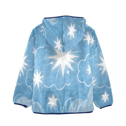 Stars and Clouds on Blue Toddler Fleece Jacket Girl Boys Hooded Fleece Jacket Coat Warm Outwear Zip-up 3-10T2