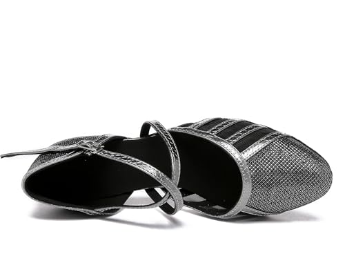 Minishion Women's T-Strap Dance Heels Glitter Salsa Ballroom Shoes Wedding Party Pumps L2044 Black US 5 - Thumbnail 4