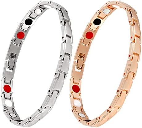 Magnetic Lymph Detox Bracelet Weight Loss, for Women Lymph Magnetic Drainage Bracelets, Energy Therapy Slimming Bracelet, Anti Swelling Arthritis Pain Relief 2PCS (Rose Gold+Silver)