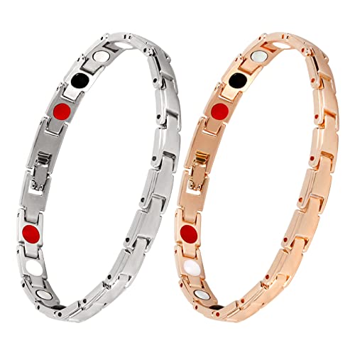 Magnetic Lymph Detox Bracelet Weight Loss, For Women Lymph Magnetic Drainage Bracelets, Energy Therapy Slimming Bracelet, Anti Swelling Arthritis Pain Relief 2Pcs (Rose Gold+Silver) #TOP24