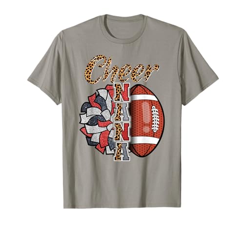 Football Cheer Nana Grandma Red Black Pom Pom Leopard T-Shirt