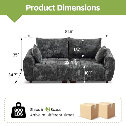 Image of 82 inch Loveseat Cloud Couch, Grey Chenille Modern Upholstered 2-Seater Sofa with Tufted Deep Seat & Wood Legs, Comfy Small Love Seat Couch for Living Room Apartment