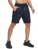 JustSun – krótkie męskie spodenki sportowe z bawełny, materiał stretch z zamkiem błyskawicznym, niebieski, L