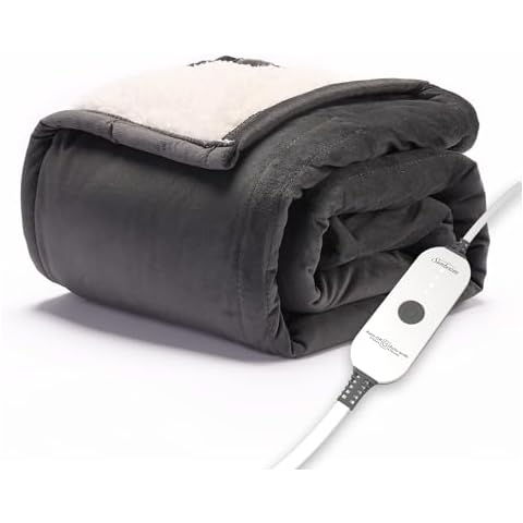 Sunbeam Royal Mink Sherpa Night Fog Heated Personal Throw / Blanket, Cozy-Warm, Adjustable Heat Settings Cover