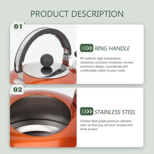 Garneck Whistling Teapot Stainless Steel Tea Kettle: Stove Top Teapot Water Kettle Coffee Kettle Stovetop Tea Kettle Water Milk Warmer For Home Restaurant Kitchen Outdoor Orange Whistling Tea Kettle #TOP3