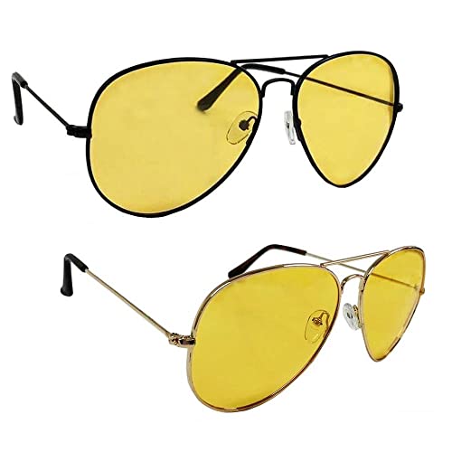 Aviator Pilot Polarized Sunglasses Fashion Yellow Lens Night Driving Glasses, Variable size