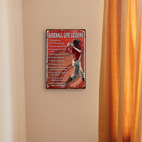 Retro Baseball Tin Sign Vintage Baseball Decor For Boys Room Baseball Life Lessons Metal Signs Motivational Workout Baseball Sports Posters For Boys Bedroom Never Give Up Wall Art Decor Personalized Baseball Gifts Red Decorations For Home Bar Classroom Sign 8 X 12 Inch #TOP5