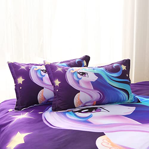 Cartoon Unicorn Bedding Purple Long Hair Fluttering Elegant Bed Set Gifts For Kids Teens Girls Boys 2 Pieces Comforter Set Twin Size Include - 1 Duvet Cover & 2 Pillowcases Blue (No Comforter Inside)… #TOP4