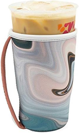 GoCuff Iced Coffee Sleeves Reusable Neoprene Insulator With Handle for Iced Coffee Cups, Cold Beverage Compatible For Soda, Latte, And Other Coffee Cups – Pink Sands Marble (Large 32oz)