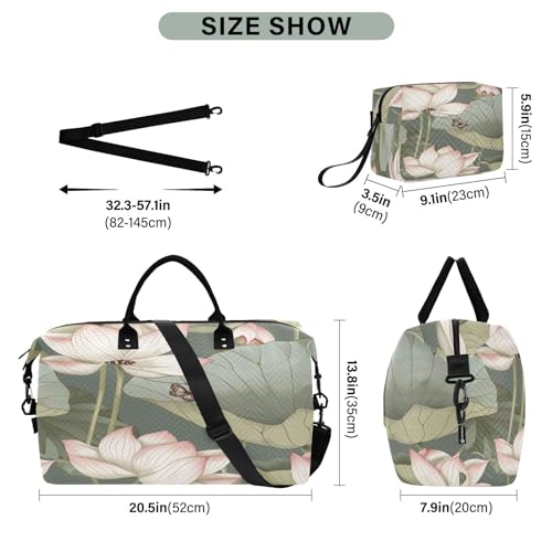 Lotus Flower with Butterflies Travel Duffel Bags with Toiletry Bag for Travel Gym Yoga Weekender Bag3