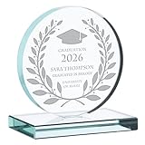 Wanapix | Trofeo Personalizado con Nombre y Texto | Cristal Grabado (Escala de Grises)| Premio Personalizado | Redondo 10x11 cm | Incluye Estuche para Guardar | Laurea