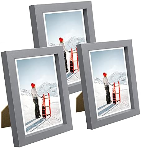 Q.Hou A3 Grey Photo Frame Set of 2 with Mat, Mount for A4 Picture or Certificate, Perspex Front for Wall Decor(005UK-QH-PFA3-BG)