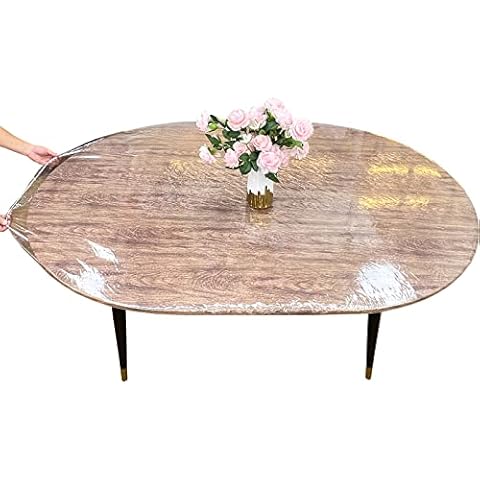LIBERECOO Clear Oval Fitted Vinyl Tablecloth - Fits 48 x 68 Inch Oval Tables Only, Heavy Duty Elasticized Table Cover Elastic Edged Plastic Tablecloths Protector Cover
