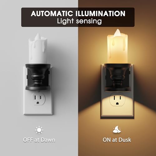 Image of Briignite Flameless Candle Night Light, Warm Night Lights Plug into Wall | Candle Nightlight, Light Sensor, 0-100LM Dimmable LED Night Light Plug in 2 pack, 3000K Warm Nightlight for Hallway Bathroom