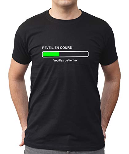 L'abricot blanc - T-Shirt Humour Geek en Cours de reveil Veuillez Patienter - Manches Courtes - Couleur Noir - Taille L Cover