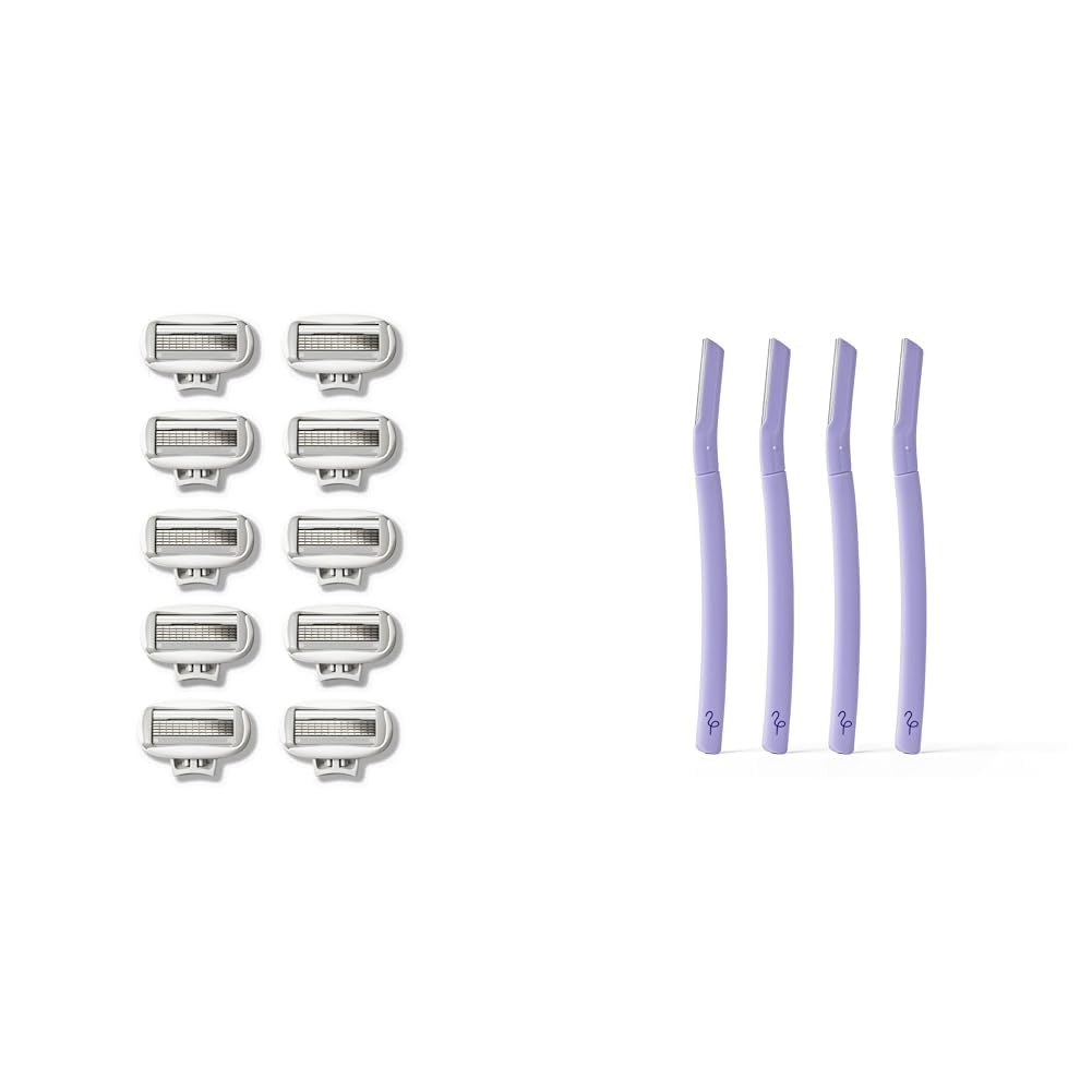 Flamingo Women's Razor 5-Blade Refills 10ct and Disposable Dermaplane Razors 4ct Facial Razor for Women