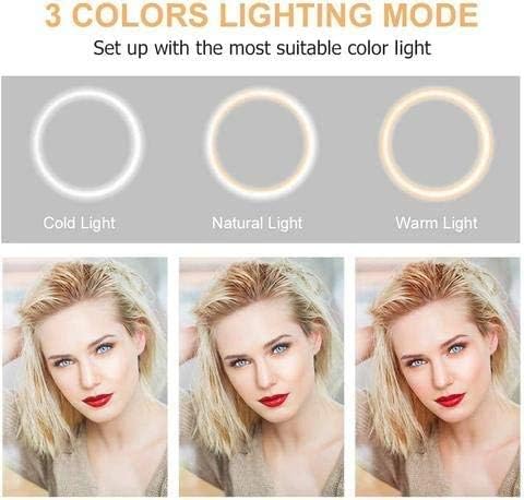 Miniatura 3 de Anillo de luz para selfie de 10 pulgadas, anillo de luz LED de escritorio con soporte de trípode y soporte para teléfono, luz regulable compatible