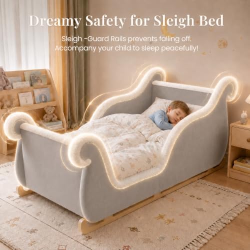 Meulbaty Toddler Bed, Toddler Floor Bed, Sleigh Bed Frame with Wood Slats — view 5