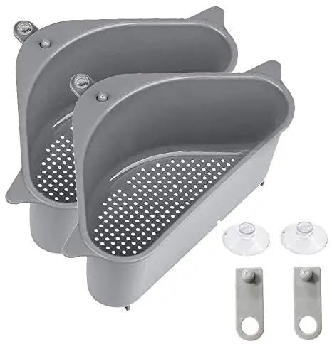 Image of ANKUL Kitchen Sink Organizer Corner Strainer Basket (Pack of 2), Triangular Drain Drainer Storage Rack, Colander Food Catcher & Waste Collector Tray