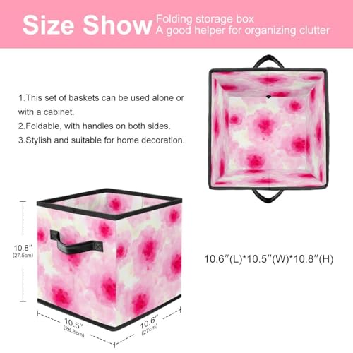 Boîte de rangement pliable fleur rose en tissu cube avec poignées pour vêtements