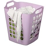 Flexible Plastic Laundry Basket - Square Storage Hamper with Side Handles for Easy Carrying - Versatile Organizer for Laundry, and Household Storage, Purple 50 Litter