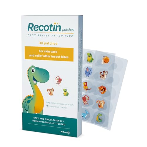 RECOTIN Parches Antimosquitos 30 Piezas - 100% ingredientes activos naturales - 20x Parches Antimosquitos con Motivo Animal, 10x Parches Transparentes - Parches Antimosquitos para Niños y Adultos