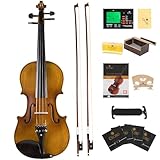 Cecilio 1/4 CVN-500 Antique Flamed Ebony Violin+Tuner, 2 Bows, Shoulder Rest, Extra Strings & Lesson
