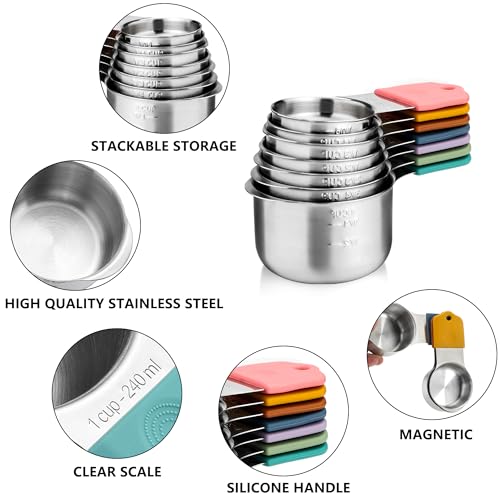 Set de 7 vasos medidores magnéticos de acero inoxidable miniatura 3