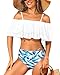 Tempt Me Women Two Piece Off Shoulder Ruffled Flounce Crop Bikini Top With Print Cut Out Bottoms White M