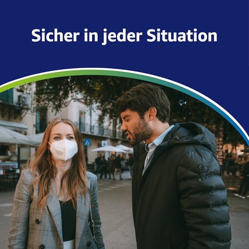 ADESTE – 50x FFP2 NR D Maske, Hygienische 5-lagige Staubschutzmaske, EN149:2001+A1:2009 Mundschutzmaske EU2016/425, Weiß, Atemschutzmaske, Einzelne versiegelte Beutel
