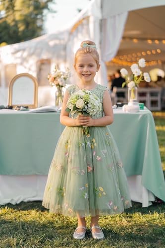 EULIMENE Flower Girl Dress Sleeveless Tulle Party Birthday Dress Formal Pageant Dress Ball Gown Bridesmaid Dresses for Wedding Green 3-4Y — view 5