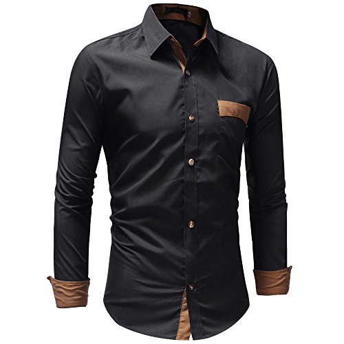BaZhaHei-Camisetas de hombre Camisa anga Slim Fit S12 Camiseta de anga con Panel DelgadoCamisa de Vestir de manga con Corte Slim para M Black 3