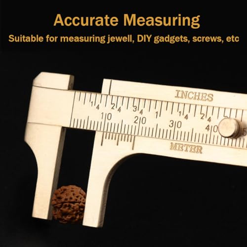 Brass Pocket Caliper with Double Scale Sliding Gauge Bead Measuring Tool Millimeter Gauge Mini Brass Vernier Caliper, Gold Ruler for Measuring Jewelry (100mm), 1 Pack