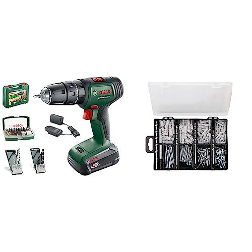Bosch Akku Schlagbohrschrauber UniversalImpact 18V (1 Akku, 18 Volt System, im Koffer) – Amazon Edition & 173 tlg. Befestigungs Set
