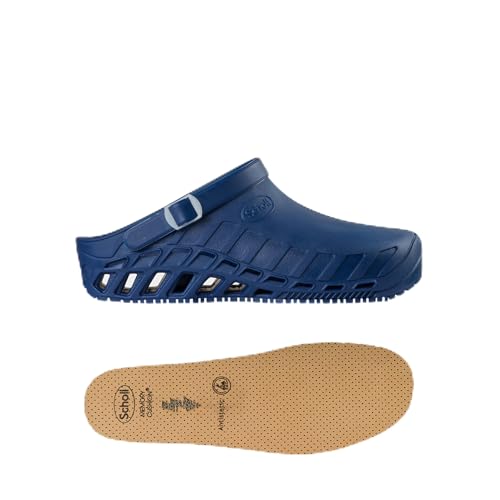 Scholl Clog Evo Azul + Plantillas Antiestáticas Scholl con Memory Cushion para Clog Evo – Azul/Marrón