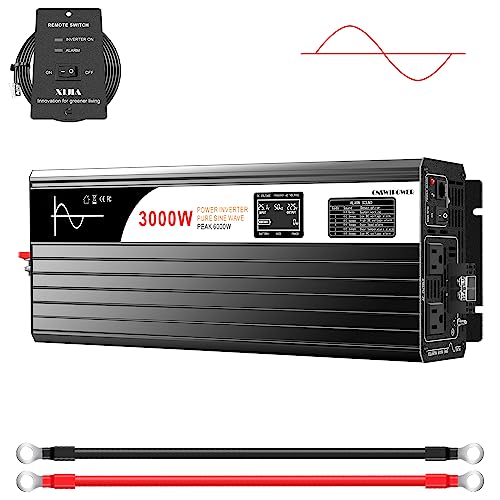 Xijia 3000W (Peak Power 6000W) Pure Sine Wave Power Inverter DC24V to 110V 120V ac Converter 60HZ with Soft Start for car &Camping (DC24V (Range 20V-30V) 3000W)