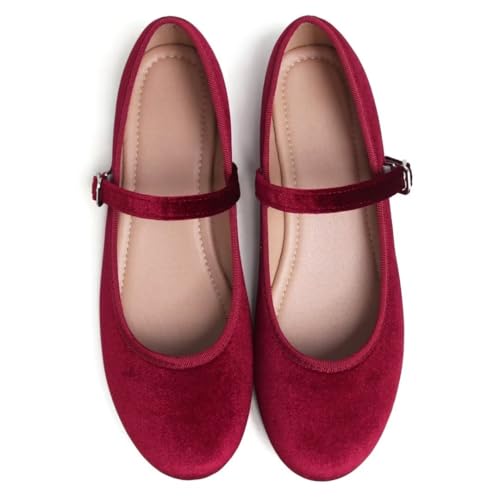 Image of TN TANGNEST Women's Velvet Flats Round Toe Ballet Shoes | Elegant Bowknot Flats Comfortable Casual Slip On Flats for Work
