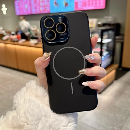 Coque silicone liquide magnétique noire iPhone 12 objectif intégré