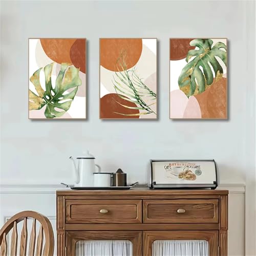 Affiches botaniques et tableau abstrait bohème marron pour décoration murale moderne 3 toiles