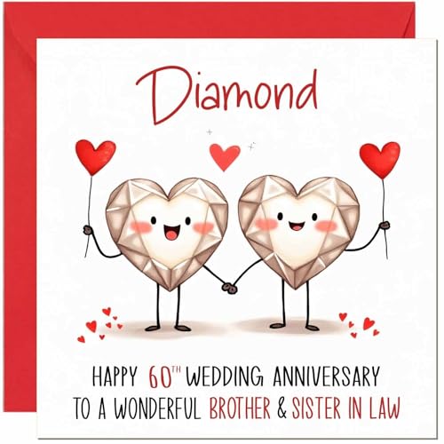 Diamond Anniversary Card for Brother & Sister in law - 60th Wedding Anniversary Cards for Sister in law & Brother Cute Anniversaries Greeting Cards
