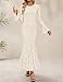 ZESICA Women's Long Sleeve Bodycon Maxi Dress 2025 Fall Fashion Floral Sexy Mermaid Wedding Guest Cocktail Party Dresses Beige Medium