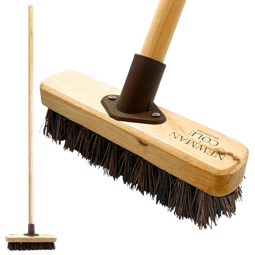 Deck Scrubber Brush with Handle - Wooden Pole Stiff Floor Broom Head Hard Bristle - For Cleaning Patio Decking & Garden Pathways By Newman and Cole (Unassembled Pack of 1)