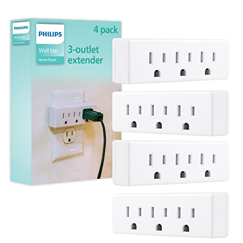 Philips 3-Outlet Extender, 4 Pack, Grounded Wall Tap, 3-Prong Adapter, Multiple Plug, Power Splitter, Cruise Essentials, Use for Home Office School Dorm, UL Listed, White, SPS1632W/37 by Philips - Used condition - US$8.31